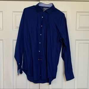 Thomas Dean Gingham Button-Down Dress Shirt. Pattern under cuff and collar.